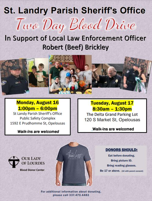 SLPSO Hosting Two Day Blood Drive In Support of Fellow Officer